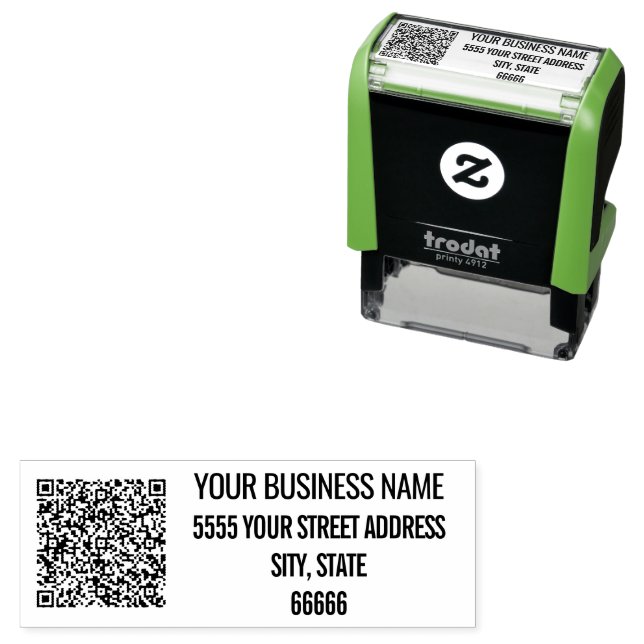Tampon Auto-encreur Code QR personnalisé Adresse Nom commercial Timbre (En situation)