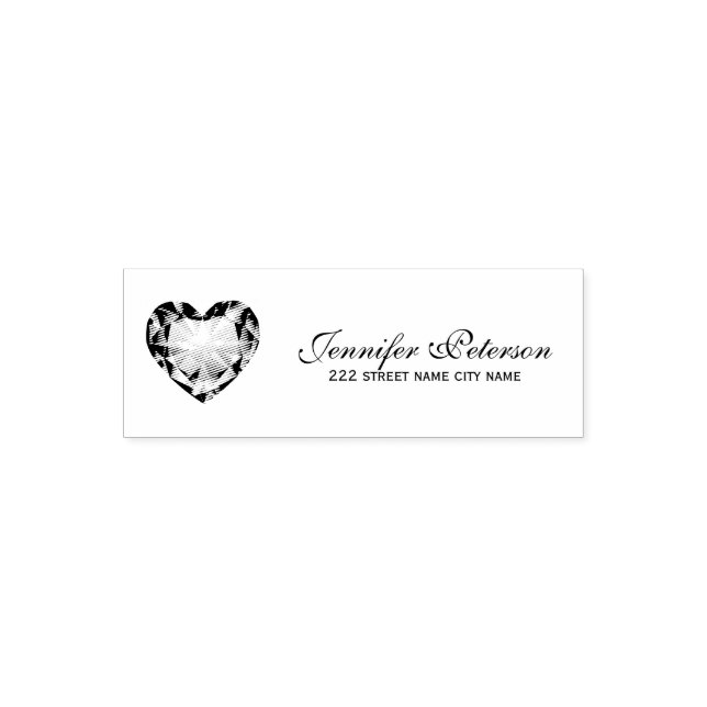 Tampon Auto-encreur Coeur de diamants monogrammes (Design)
