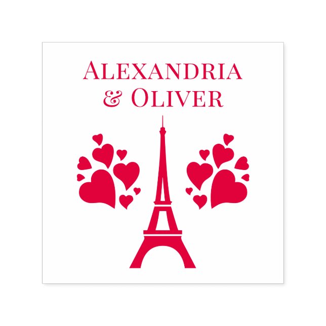 Tampon Auto-encreur Coeurs Tour Eiffel Prénom ou couple (Design)