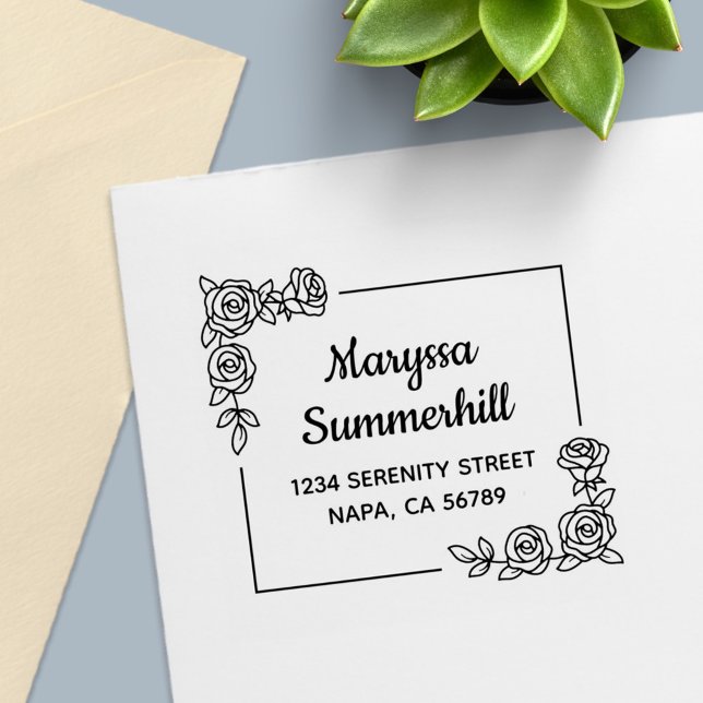 Tampon Auto-encreur Corner Rose Flowers Bouquet Address (Créateur téléchargé)
