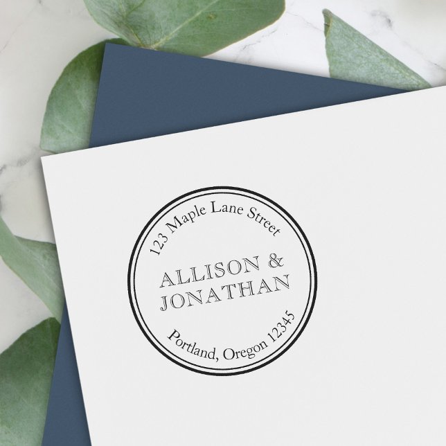 Tampon Auto-encreur Couple Bordure Ronde Classique Nom Adresse de reto (Créateur téléchargé)