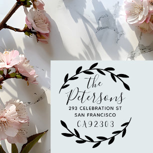 Tampon Auto-encreur Couronne botanique Nom de famille Script Retourner