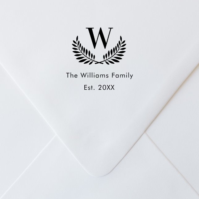 Tampon Auto-encreur Couronne de laurier classique monogramme de famill (Créateur téléchargé)