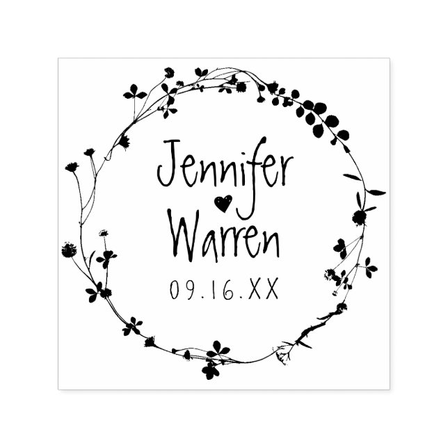 Tampon Auto-encreur Couronne de mariage de fleurs sauvages rustique (Design)