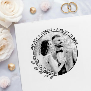 Tampon Auto-encreur Couronne Ronde Personnalisée avec Photo Mariage Ca
