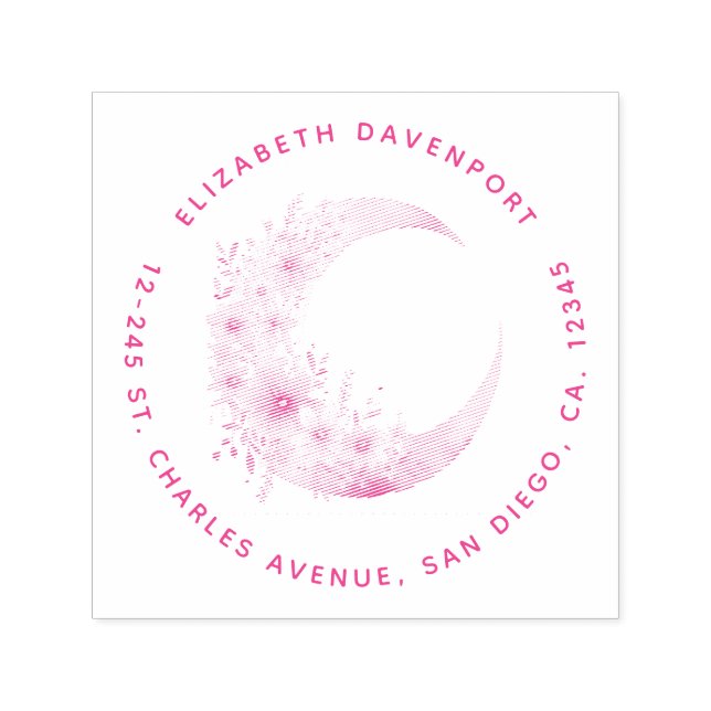 Tampon Auto-encreur Crescent Moon avec Jolie Fleurs Adresse (Design)