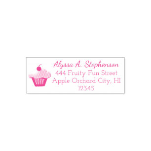 Tampon Auto-encreur Cupcake Rose Cute Retourner Adresse Timbre