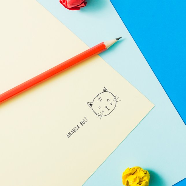 Tampon Auto-encreur Cute Cat Funny Doodle Kids Nom personnalisé (Créateur téléchargé)