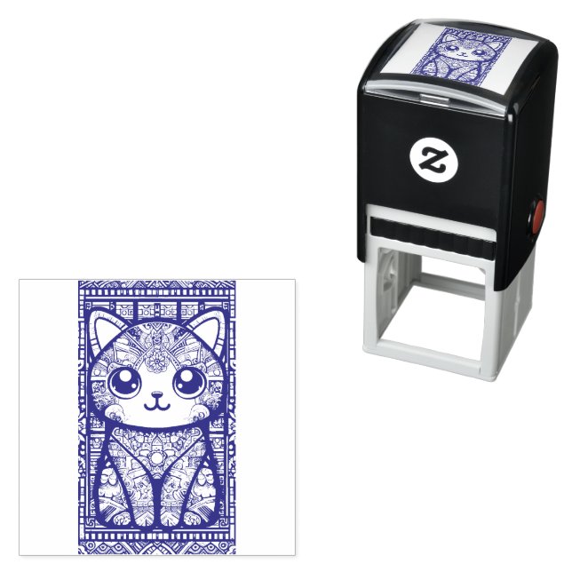 Tampon Auto-encreur Cute Chat avec charme Motif traditionnel (En situation)