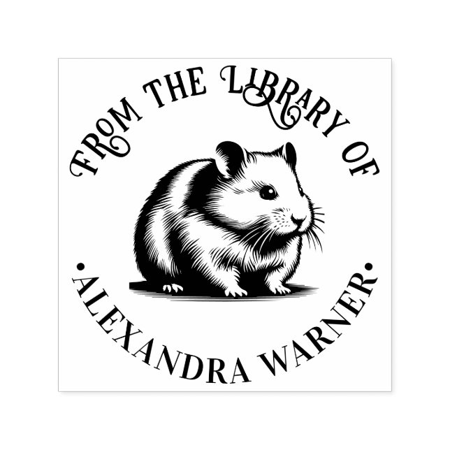 Tampon Auto-encreur Cute Cheeky Hamster Library Nom du livre (Design)