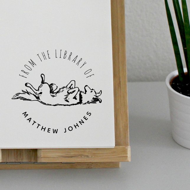 Tampon Auto-encreur Cute Jouer Chien Nom Personnalisé Bibliothèque Liv (Créateur téléchargé)