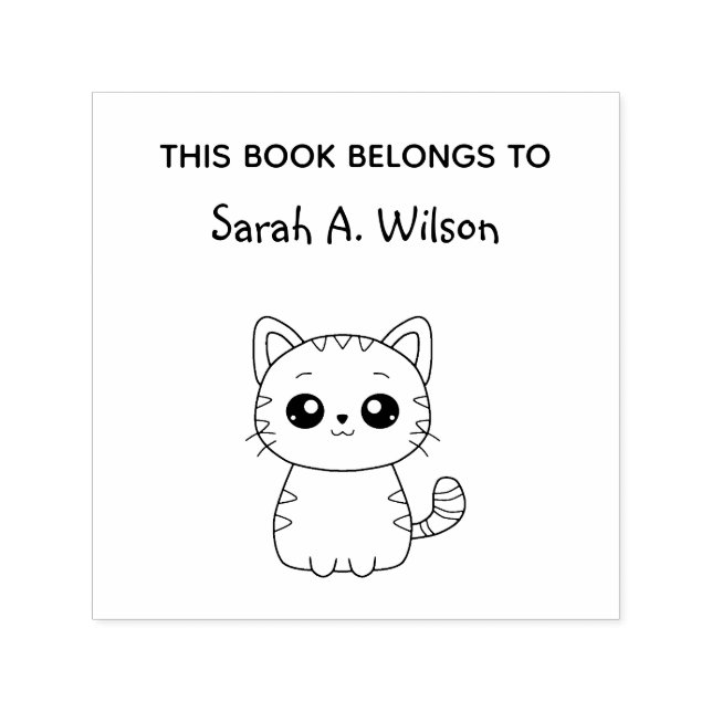Tampon Auto-encreur Cute Kawaii Cat Book Belongs Personnalisent Bookpl (Design)