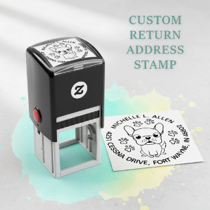 Tampon Auto-encreur Cute Love Paws French Bulldog Round Adresse de ret