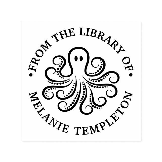 Tampon Auto-encreur Cute Octopus "From the library of" Nom Livre (Design)