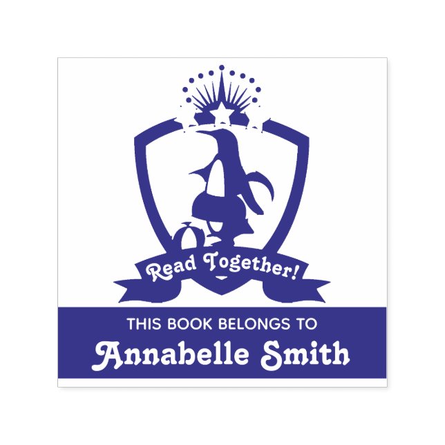 Tampon Auto-encreur Cute Penguin Ce Livre Appartient À La Plaque Enfan (Design)