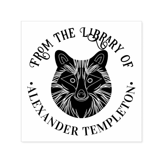 Tampon Auto-encreur Cute Raccoon Head Round Library Nom du livre (Design)