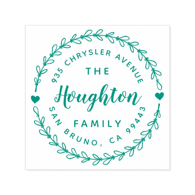 Tampon Auto-encreur Cute Rustic Wreath & Hand Lettré Script Adresse (Design)