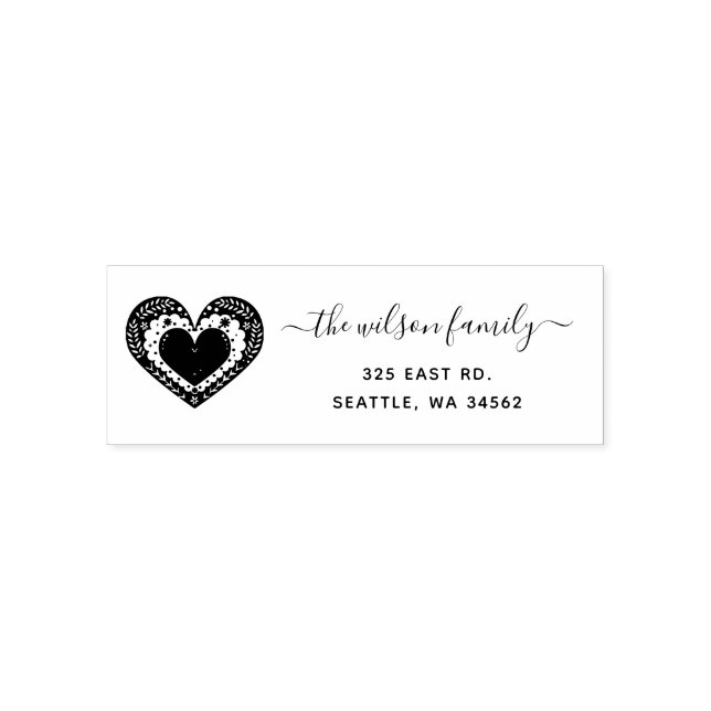 Tampon Auto-encreur Cute Scandinavian Heart Nordic Adresse de retour (Design)
