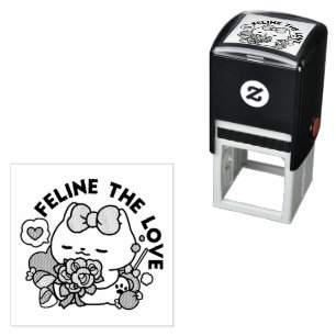 Tampon Auto-encreur Cute Valentine's Cat Design - Feline the Love