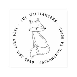 Tampon Auto-encreur Cute Woodland Fox Rustique Typographie Retour Adre