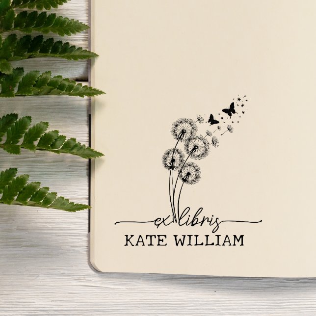 Tampon Auto-encreur Dandelion & papillons Custom ex libris (Créateur téléchargé)