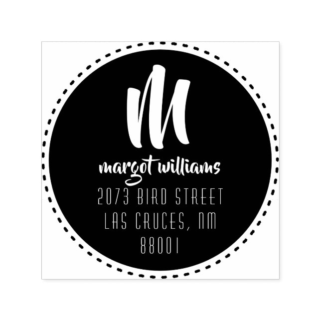 Tampon Auto-encreur Dash Cercle noir Monogramme Script Adresse personn (Design)