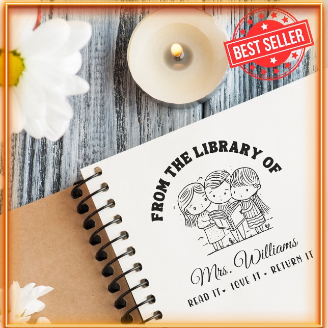 Tampon Auto-encreur De La Bibliothèque De | School Kids Book Teacher (Créateur téléchargé)