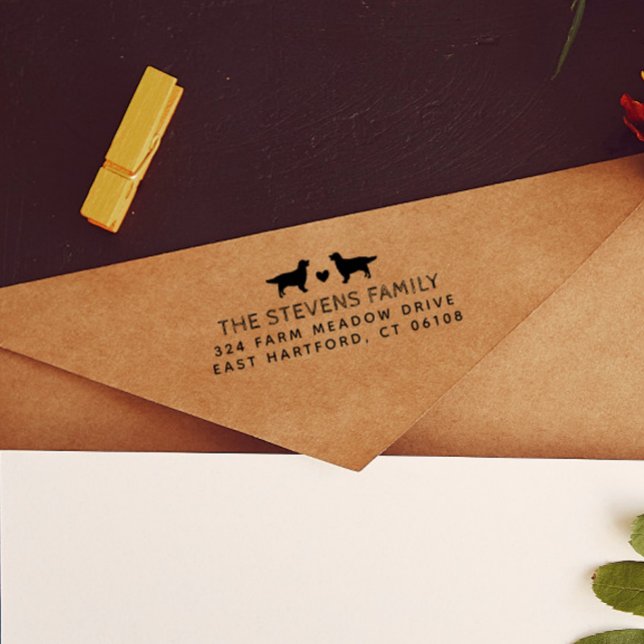 Tampon Auto-encreur Deux chiens Nom et adresse du coeur (Créateur téléchargé)