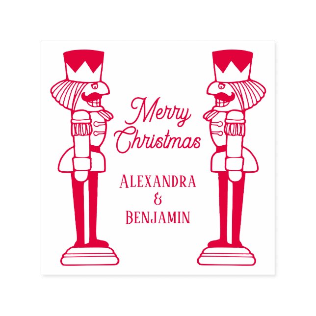 Tampon Auto-encreur Deux noix crackers Joyeux Noël Couple Nom (Design)