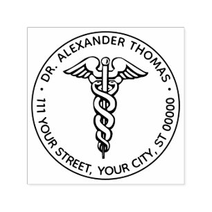 Tampon Auto-encreur Docteur Médicale Caduceus #2 Nom Adresse