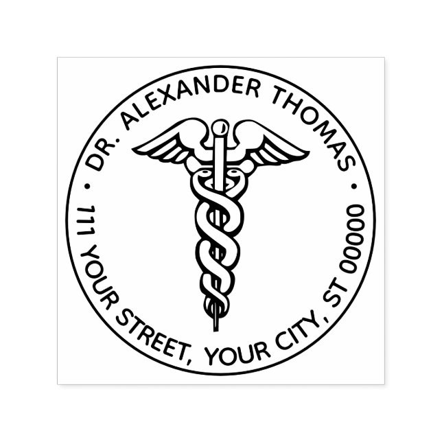 Tampon Auto-encreur Docteur Médicale Caduceus #2 Nom Adresse (Design)