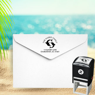 Tampon Auto-encreur Dolphins Silhouette Nom de famille Adresse de reto