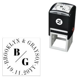 Tampon Auto-encreur Double Monogramme Classique & Noms de Cercle Minim