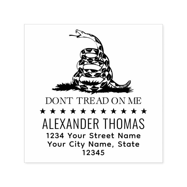 Tampon Auto-encreur Drapeau de Gadsden Ne pas filer sur moi Nom Adress (Design)