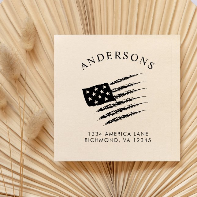 Tampon Auto-encreur Drapeau patriotique américain | Adresse de retour  (Créateur téléchargé)