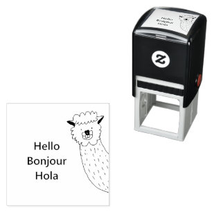 Tampon Auto-encreur Drôle animal de ferme Alpaca Salutation Cartoon