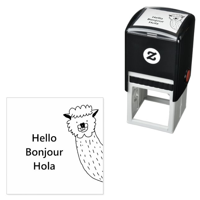Tampon Auto-encreur Drôle animal de ferme Alpaca Salutation Cartoon (En situation)