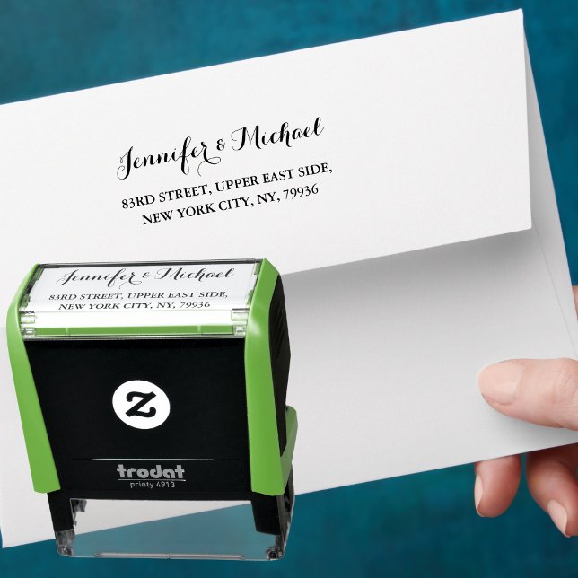 Tampon Auto-encreur Écriture Élégante Mariée Marié Mariages Adresse de (Elegant Script Bride Groom Weddings Return Address Self-inking Stamp)