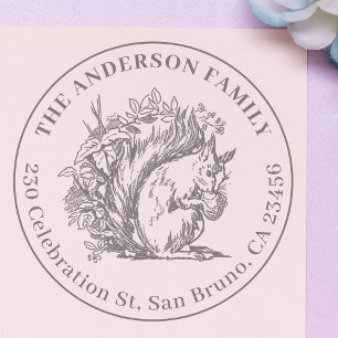 Tampon Auto-encreur Écureuil vintage dessiné à la main Nom et adresse 