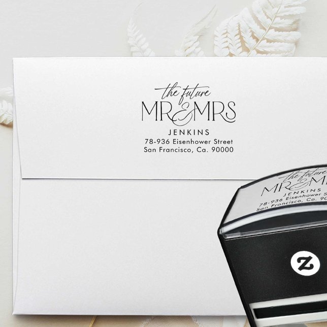 Tampon Auto-encreur Elegan Future M. et Mme Allocution Mariage (The Future Mr and Mrs Wedding Return Address Stamp)