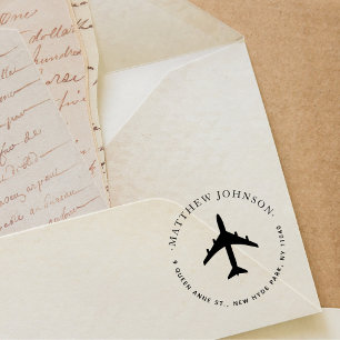 Tampon Auto-encreur Elegant Airplane Round Nom personnalisé Adresse de