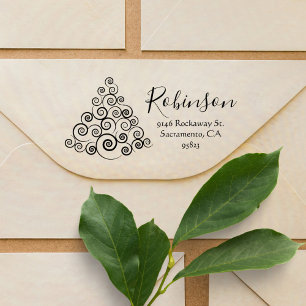 Tampon Auto-encreur Élégant arbre de Noël Nom personnalisé Adresse de