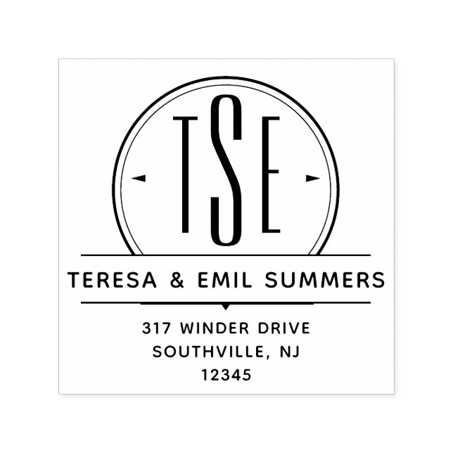 Tampon Auto-encreur Elégant Art Déco Monogramme Circle Adresse de reto (Design)