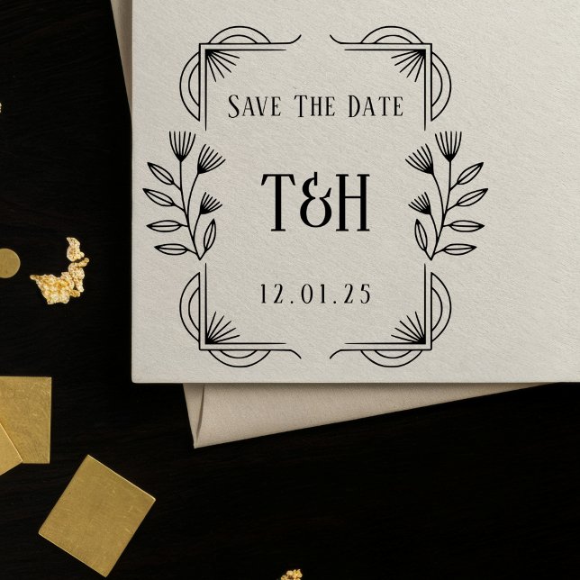 Tampon Auto-encreur Elegant Art Deco Save The Date Monogram (Créateur téléchargé)