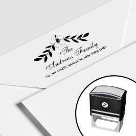Tampon Auto-encreur Elégant Floral Nom de famille feuille