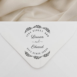 Tampon Auto-encreur Elegant Laurel Couple Names Mariage Adresse de ret
