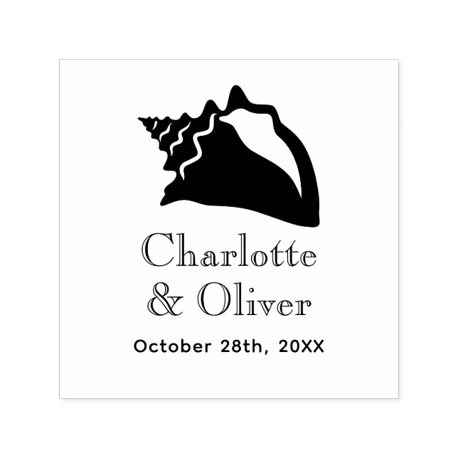 Tampon Auto-encreur Élégant Lg Conch Seashell Couple Noms Date Monogr (Design)