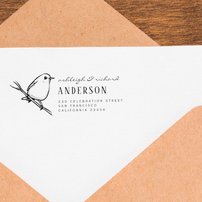 Tampon Auto-encreur Élégant Mariage d'oiseaux Nom de couple Adresse de (Créateur téléchargé)