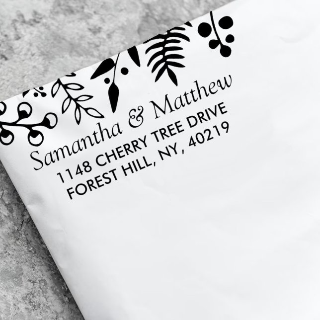 Tampon Auto-encreur Élégant Mariage floral de feuillage (Créateur téléchargé)