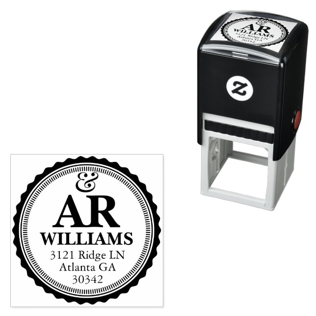 Tampon Auto-encreur Elegant Monogram Address Rubber Stamp (En situation)